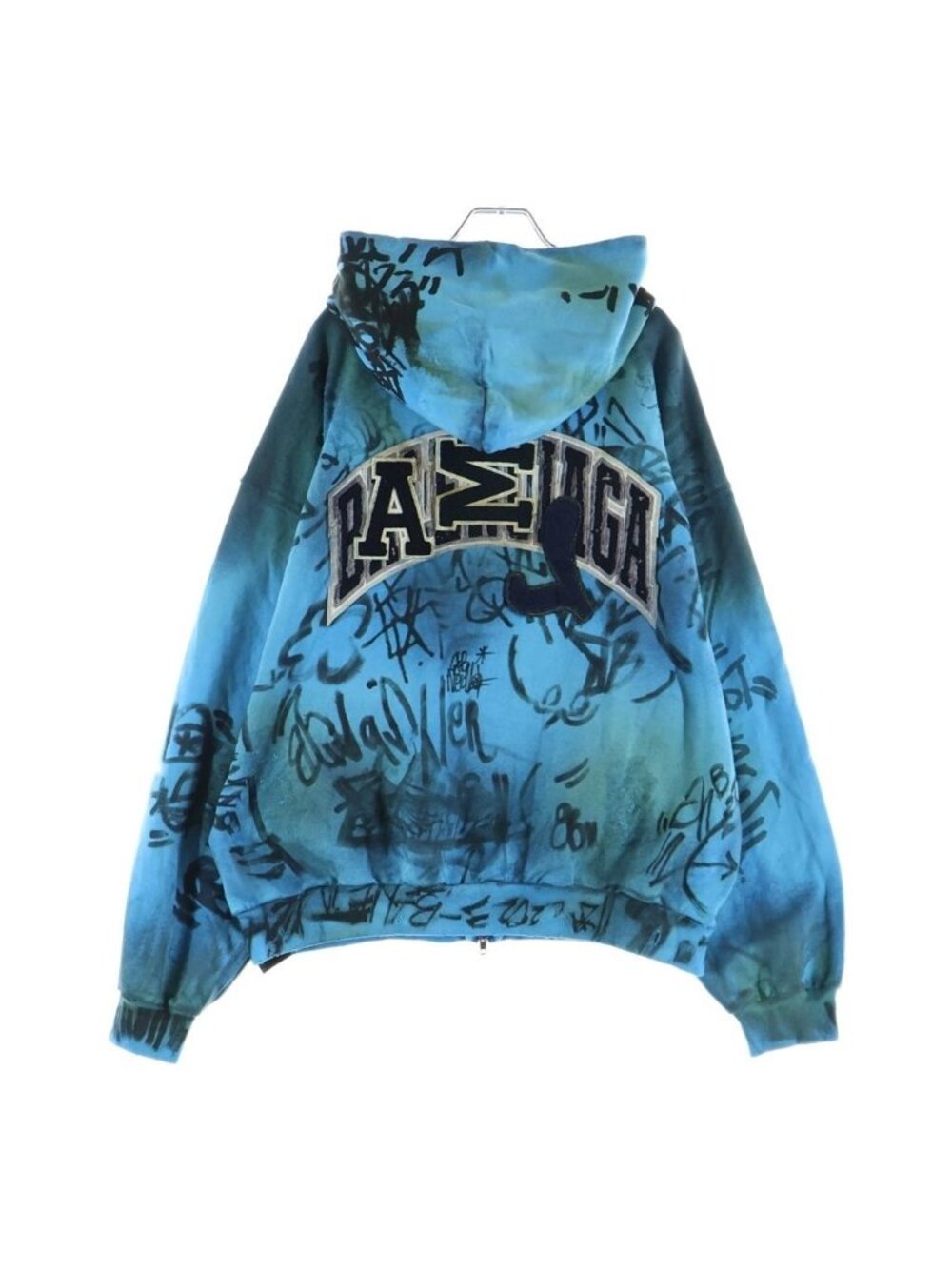 Balenciaga 23 SS Medium Fit Zip-up Hoodie Graphic Paint Distressed Skater Blue